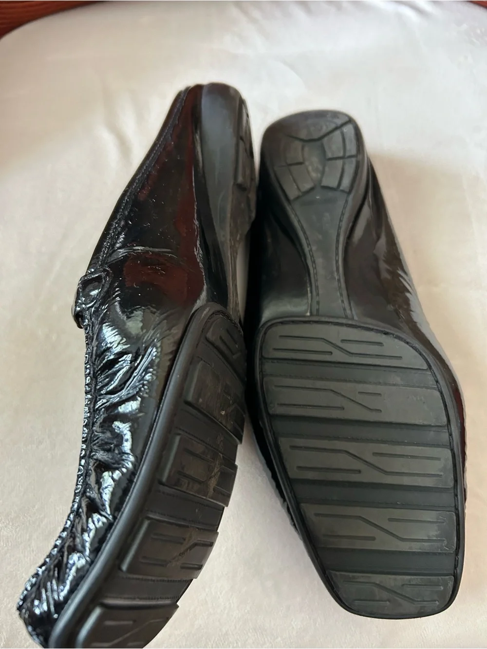 Stuart Weitzman Black Patent Leather Chain Loafers